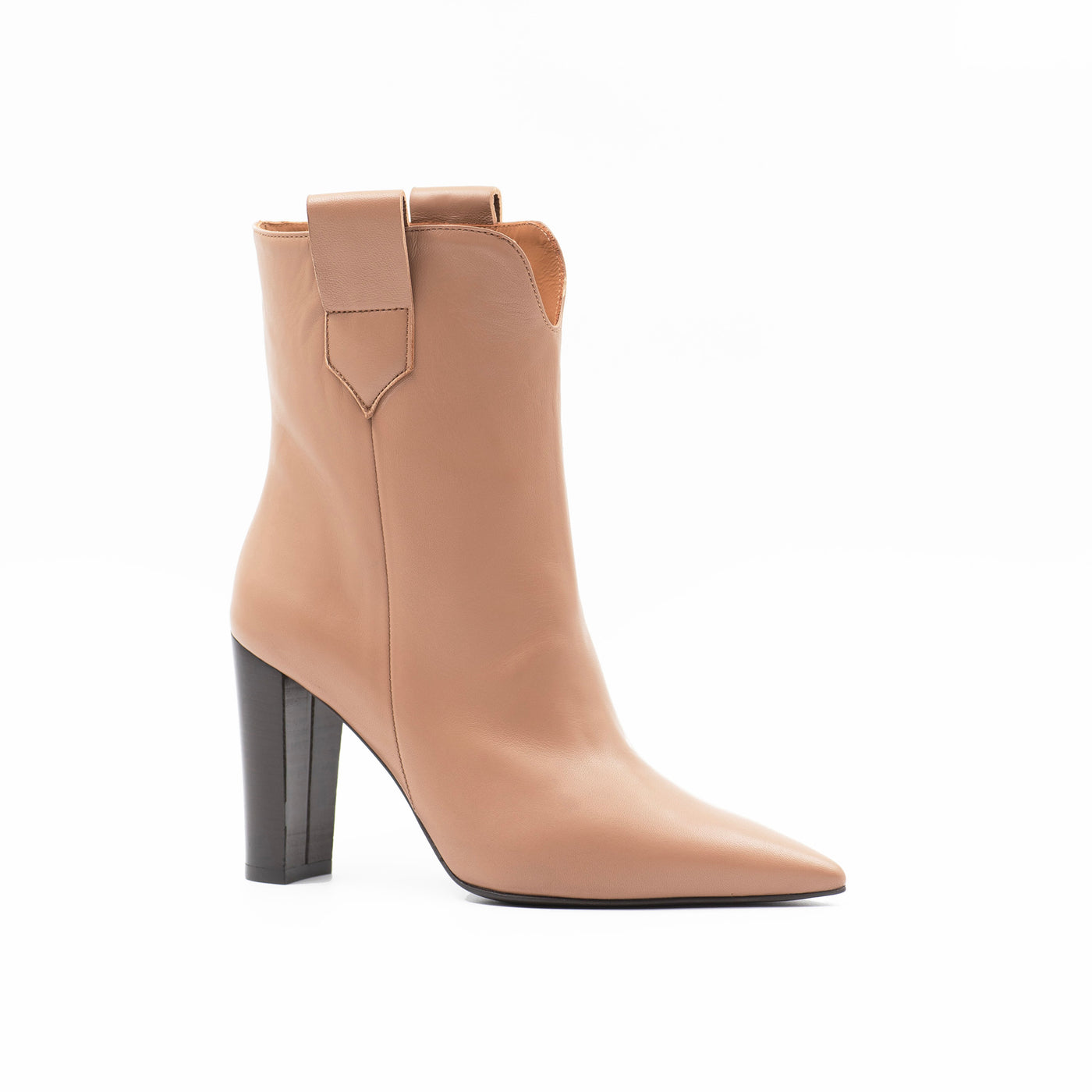 Straight ankle boots with block heel in beige leather