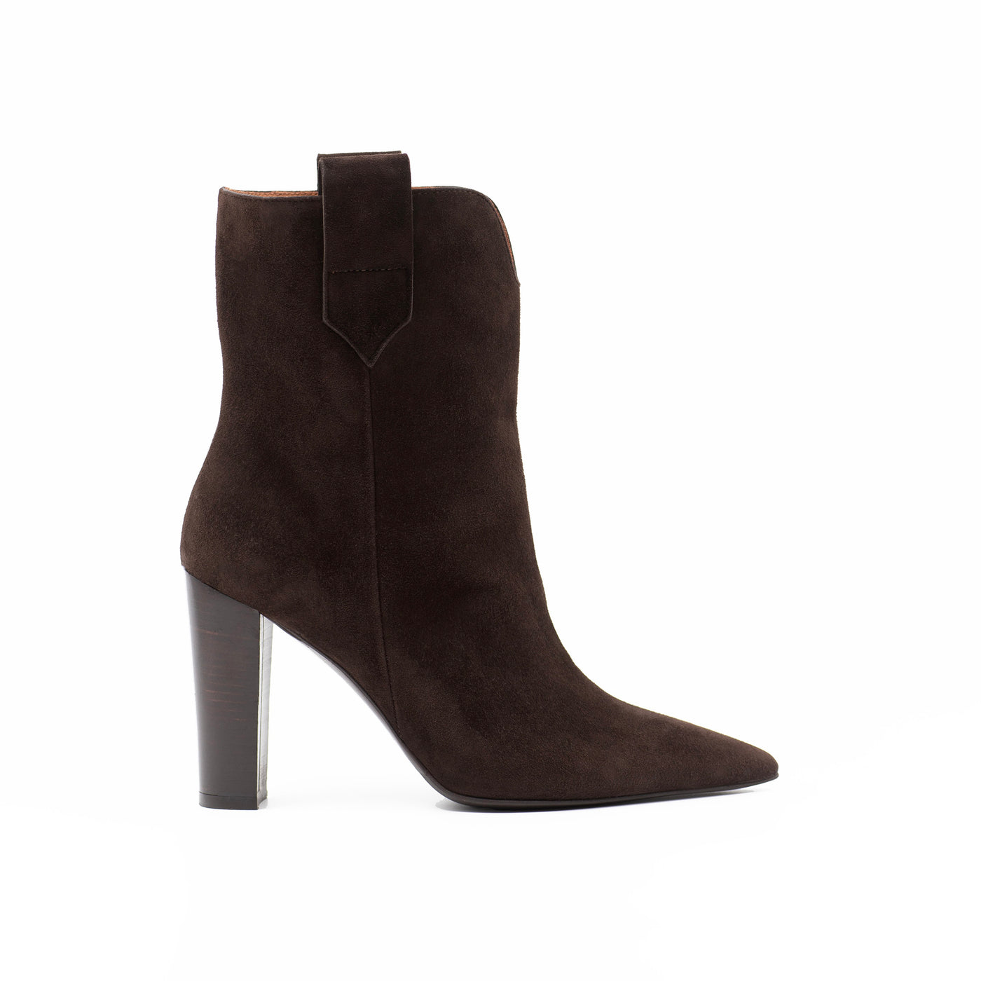 Western inspired ankle boots in brown suede with block heel