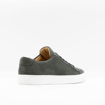 Men's sneaker in green suede with white rubber sole. 