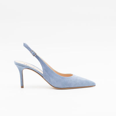 Light blue suede leather pumps with stiletto heel