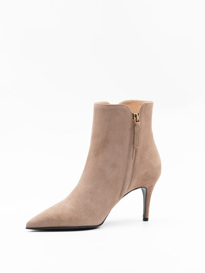 Curved Cuff ankle boots in beige suede