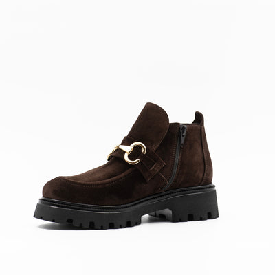 Horsebit ankle boot in brown suede