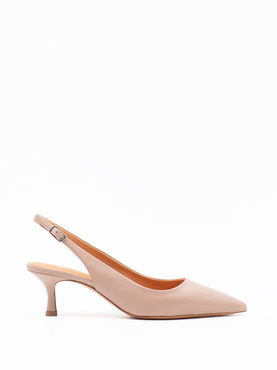 Kitten heel slingback pumps in nude leather 