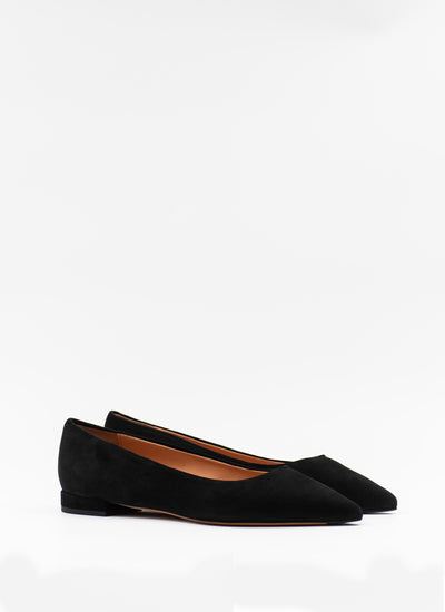 point toe ballet flats in black suede