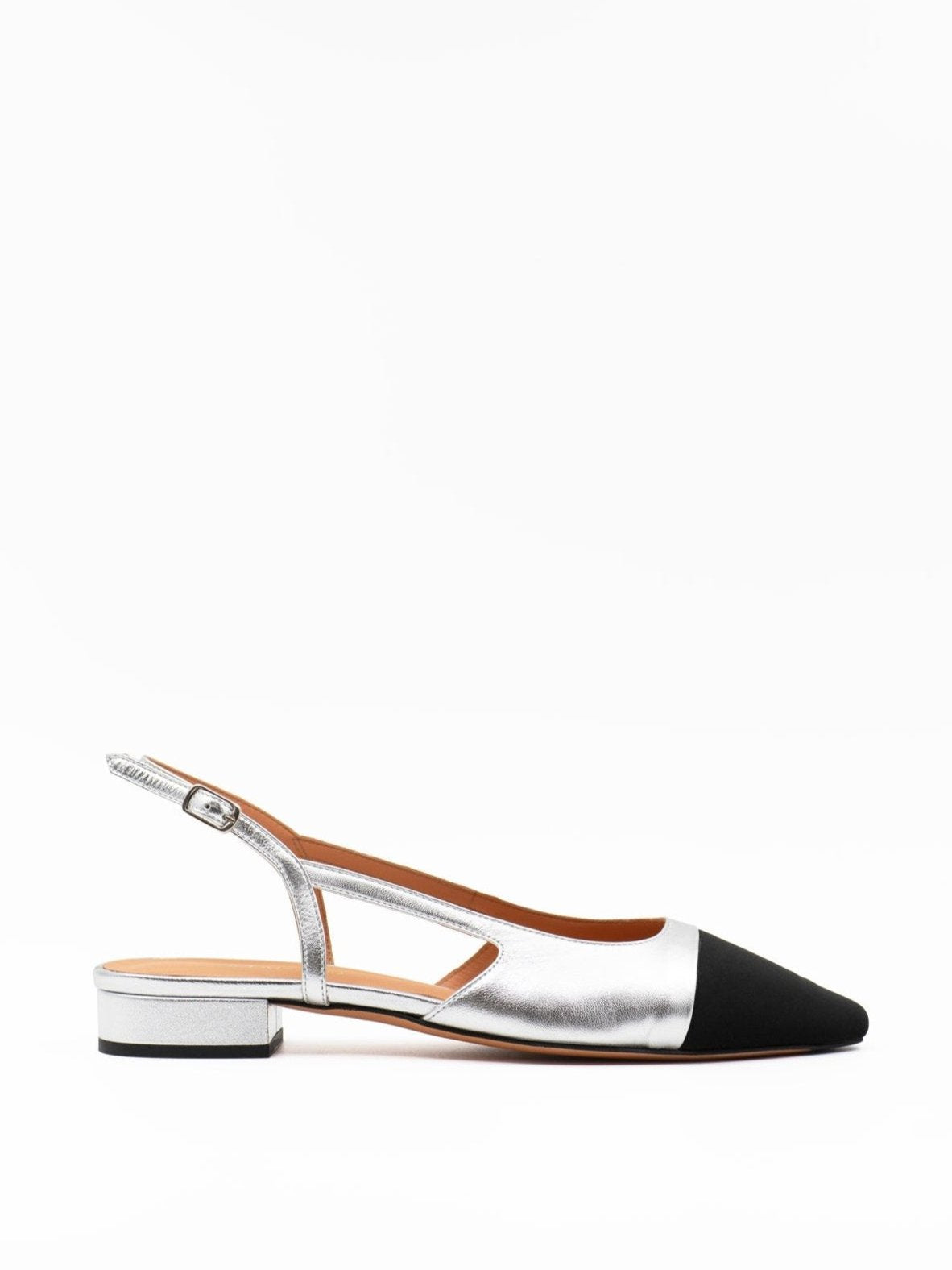 Two-tone slingback sandal in silver