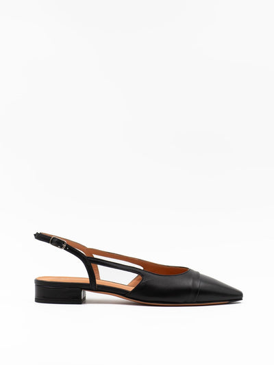 black slingback sandal with cap toe 
