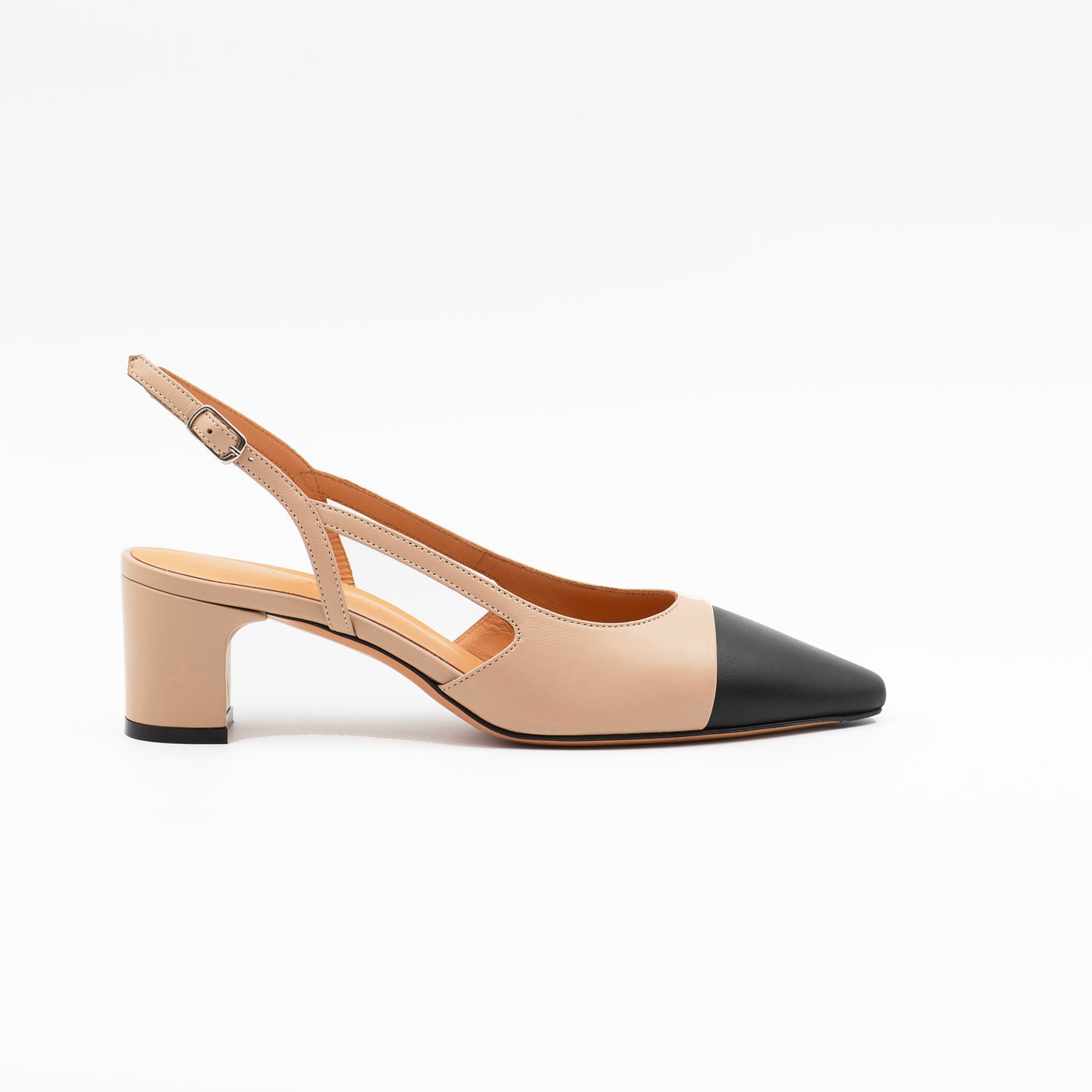 Two tone heeled slingback