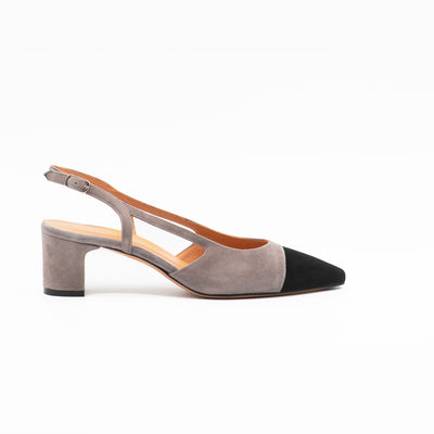 Two-Tone Slingback in Grey Suede