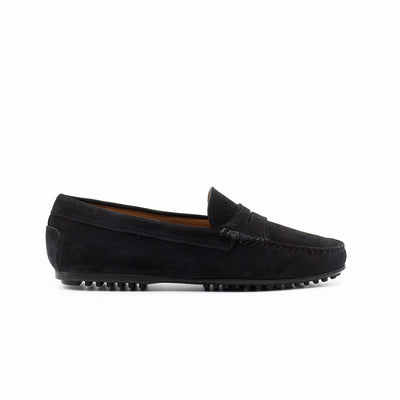 Car shoe in black suede with rubber sole