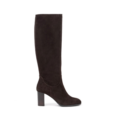 High heel boots in brown suede