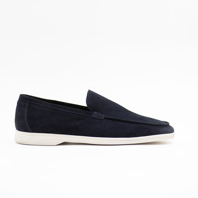 Summer open walks in navy suede leather and rubber sole