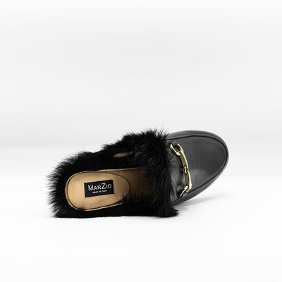 Fur-trimmed Slip-in Loafer Black Leather