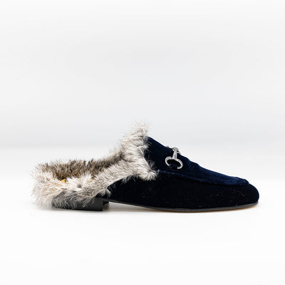 Fur-trimmed slip-in Loafer Blue Velvet