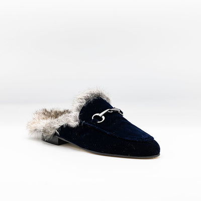 Fur-trimmed slip-in Loafer Blue Velvet
