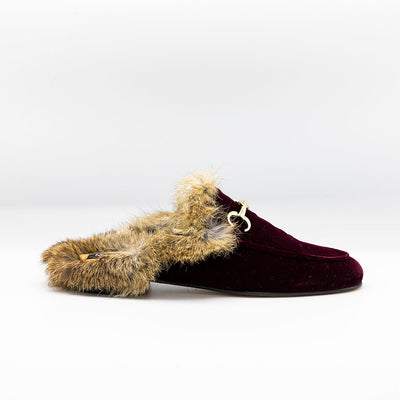 Fur-trimmed slip-in Loafer Burgundy Velvet