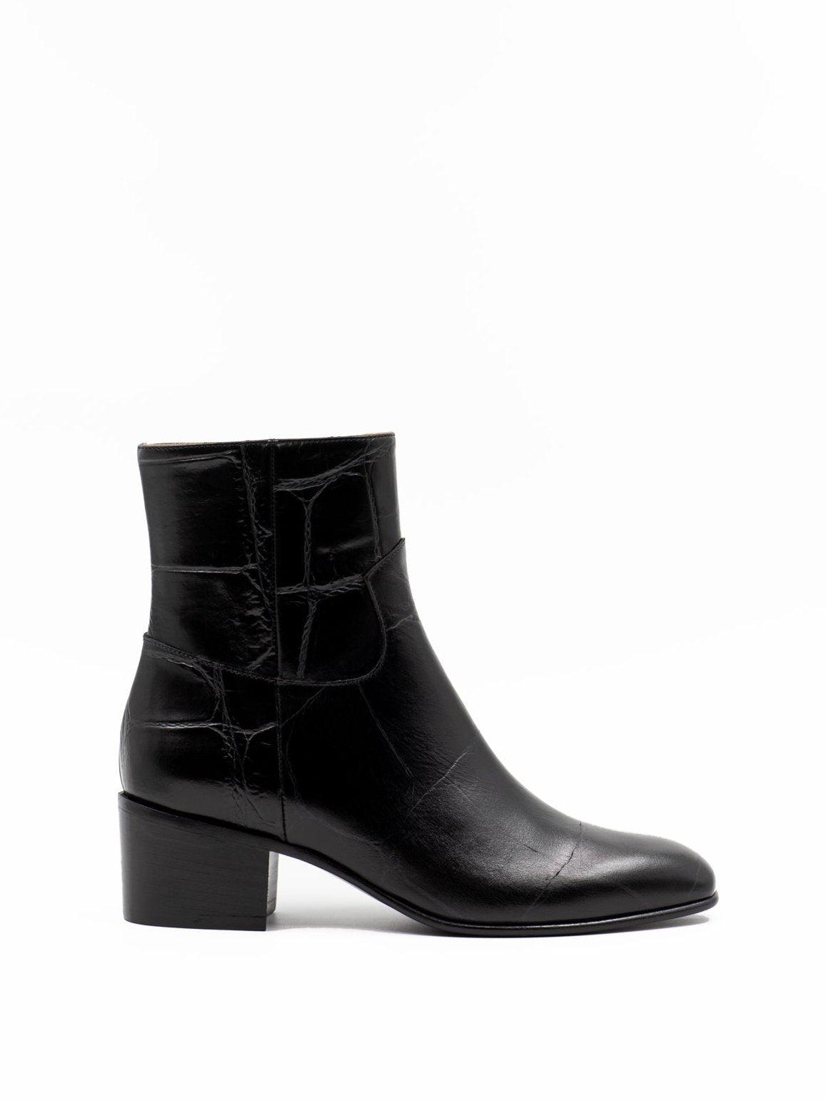 Croco effect black ankle boots
