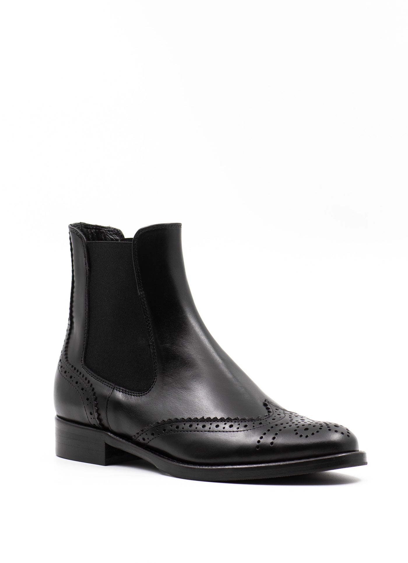 Brogue Chelsea Boots in Black Leather