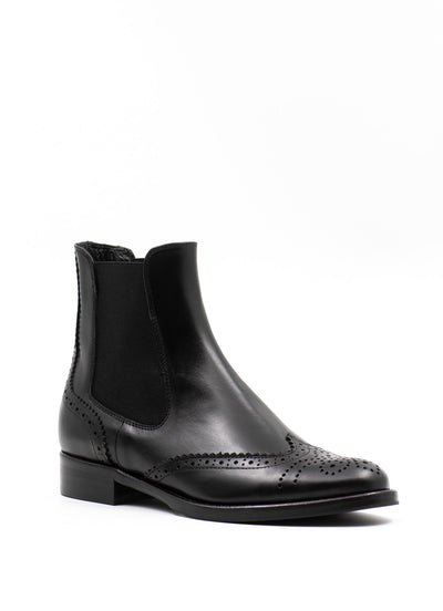 Brogue Chelsea Boots in Black Leather