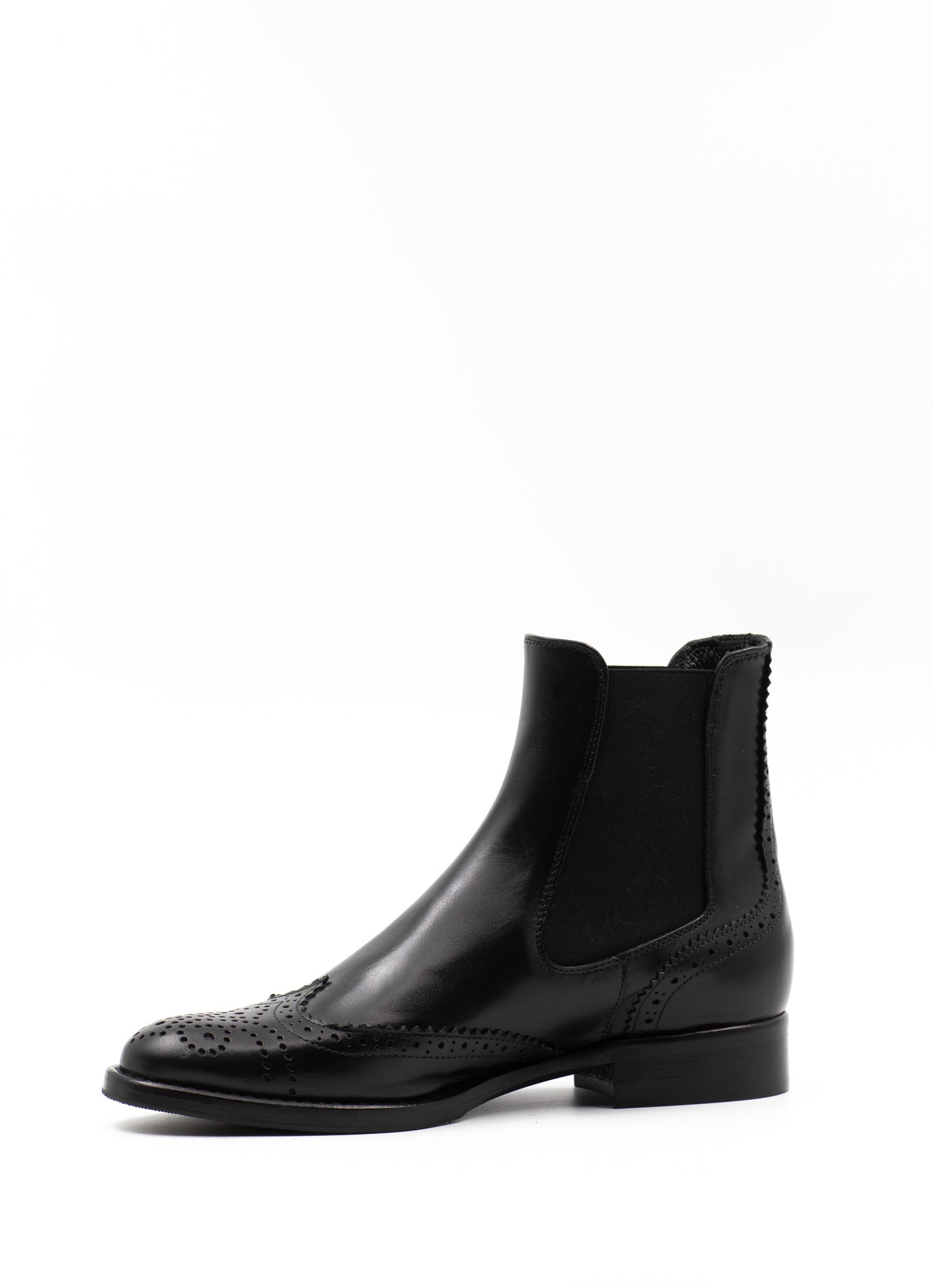 Brogue Chelsea Boots in Black Leather