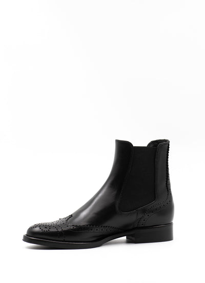 Brogue Chelsea Boots in Black Leather