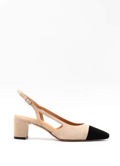 Two-tone pumps in beige suede