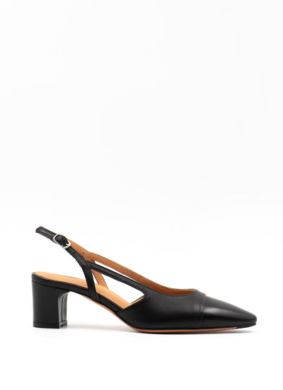 Two tone slingback sandal in black leather