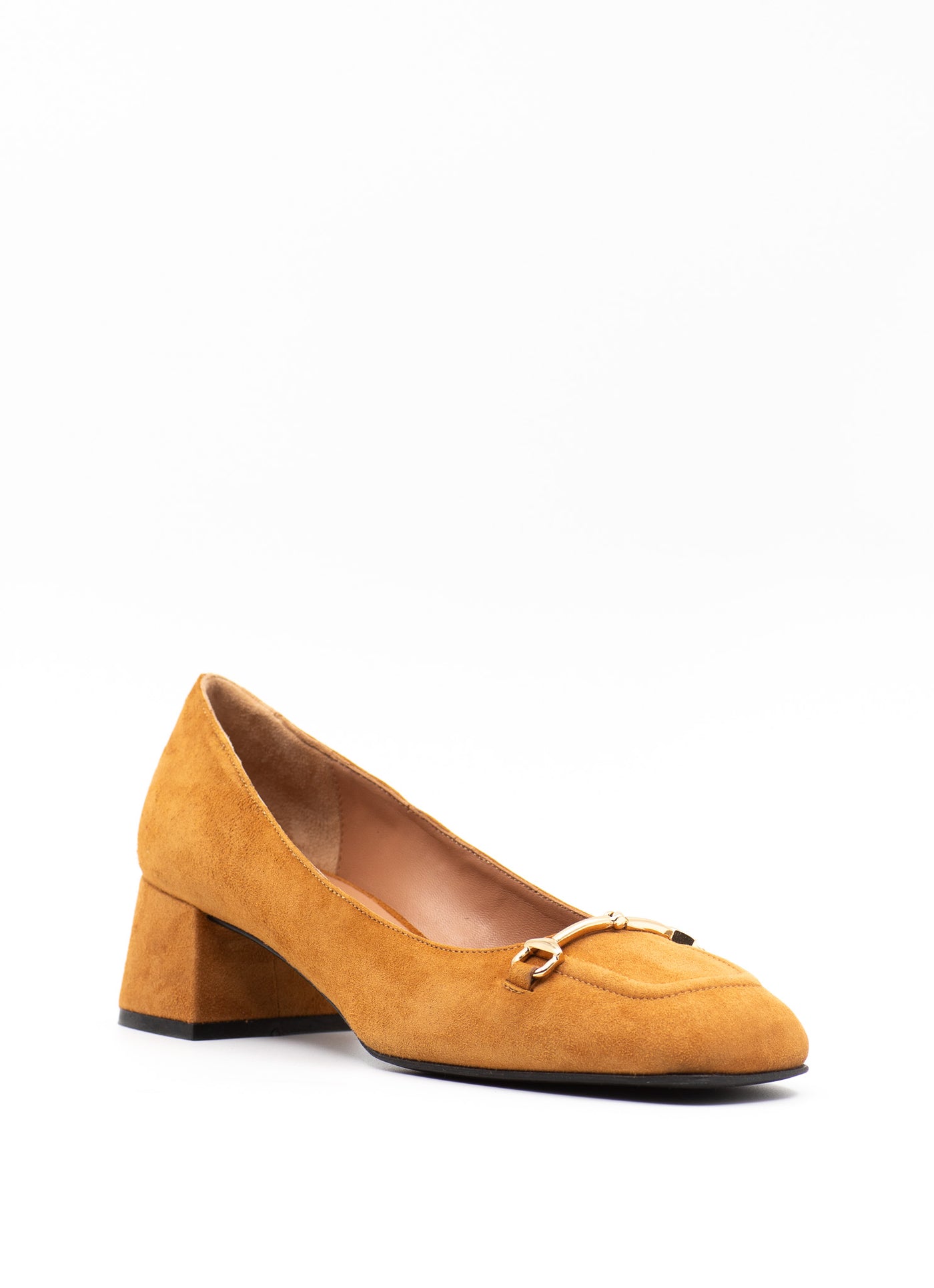 Pumps in cognac suede with block heel 