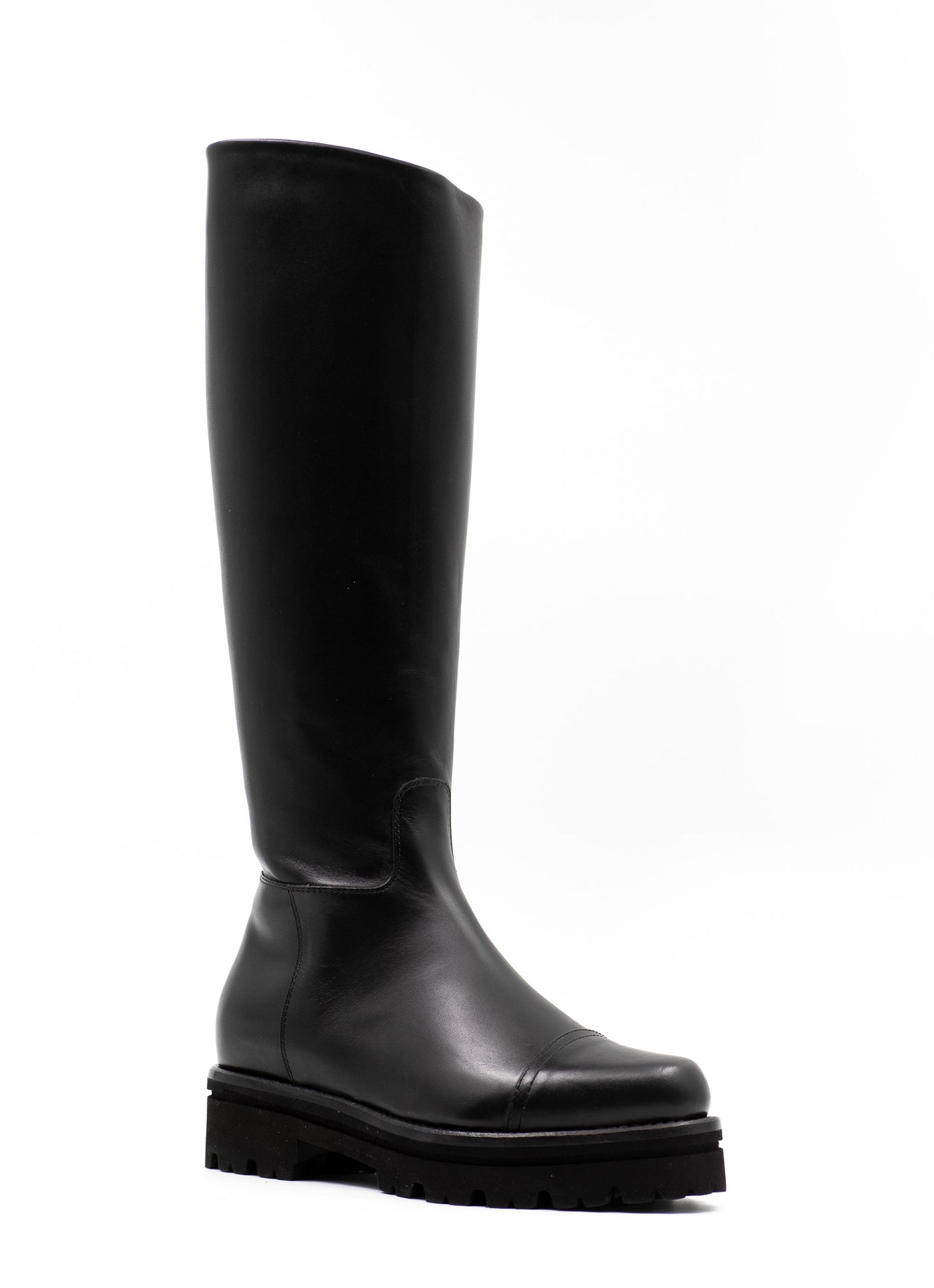 Knee-High combat boots in black leather
