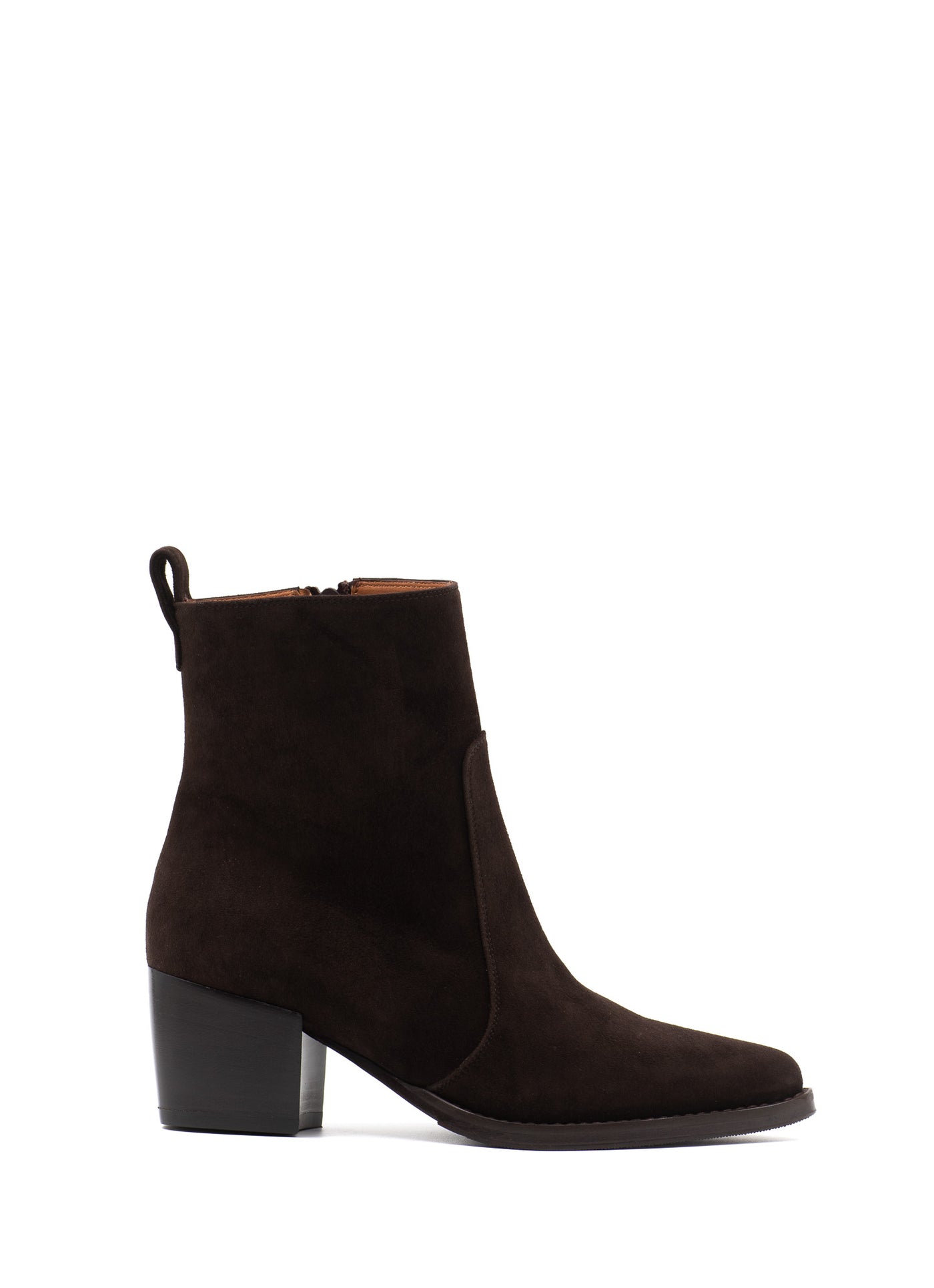 Point-Toe Ankle Boots in Brown Suede