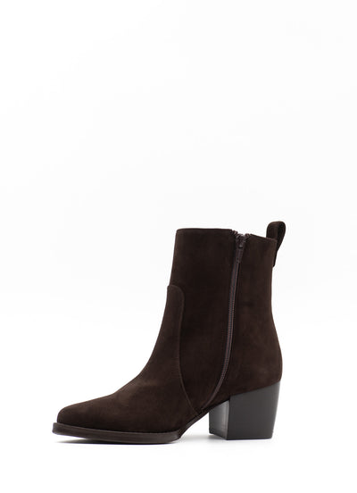 Point-Toe Ankle Boots in Brown Suede