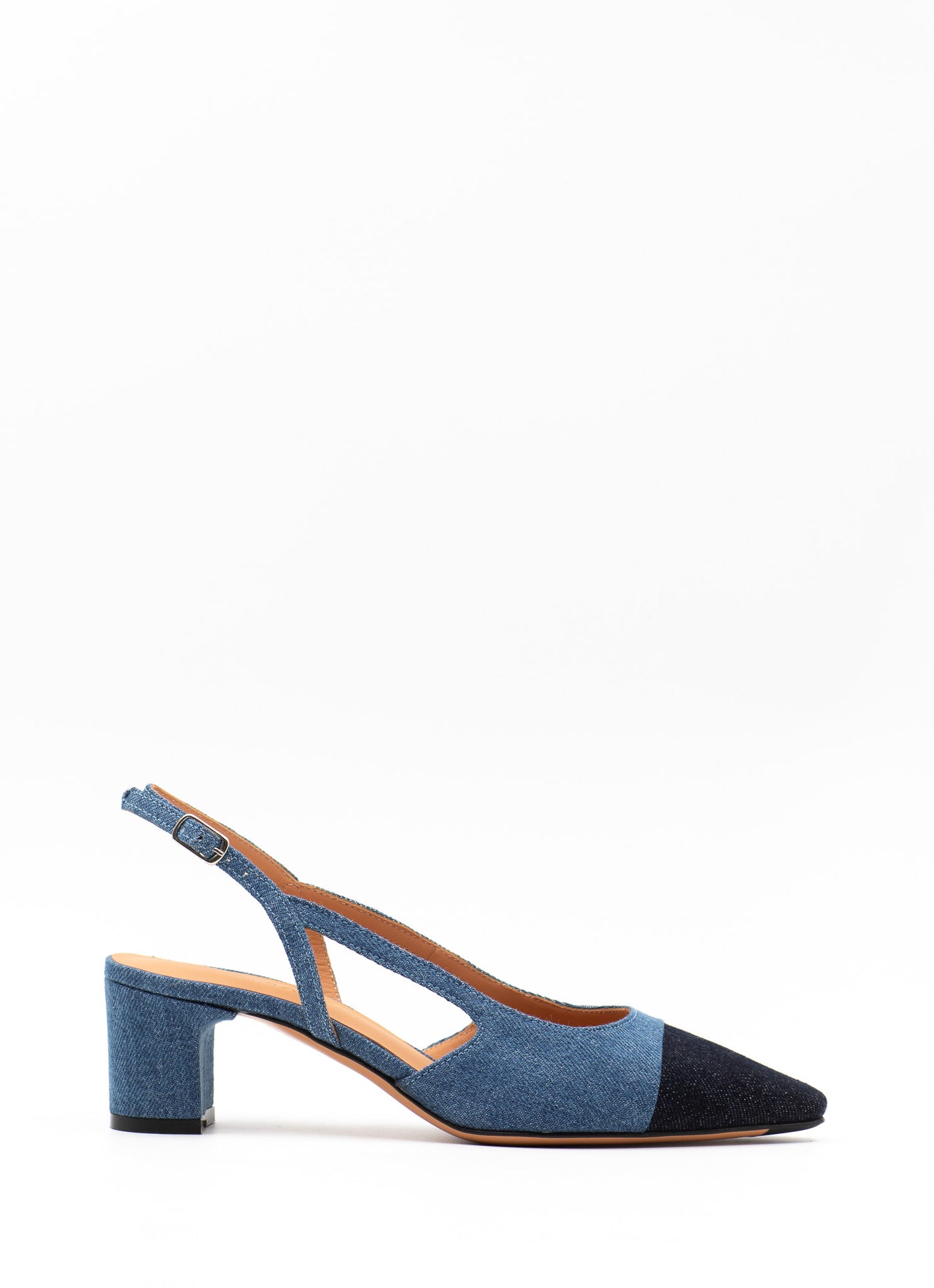 Two-Tone Denim Slingback Sandals