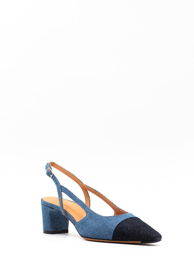 Two-Tone Denim Slingback Sandals