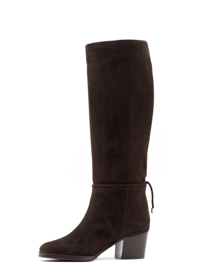 Brown suede boots with block heel