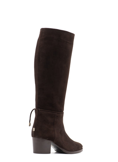 Knee-high brown suede leather boots 