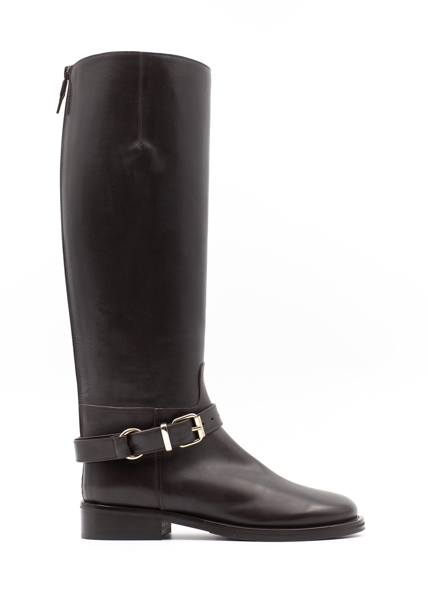 Embellished Brown Leather Riding Boots