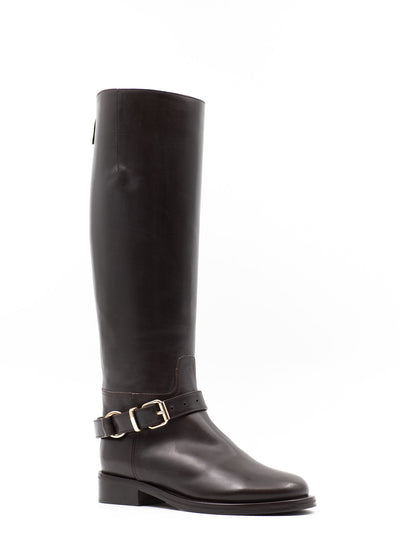 Embellished Brown Leather Riding Boots