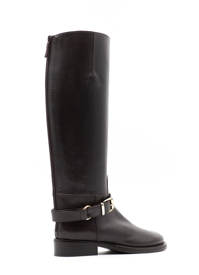 Embellished Brown Leather Riding Boots