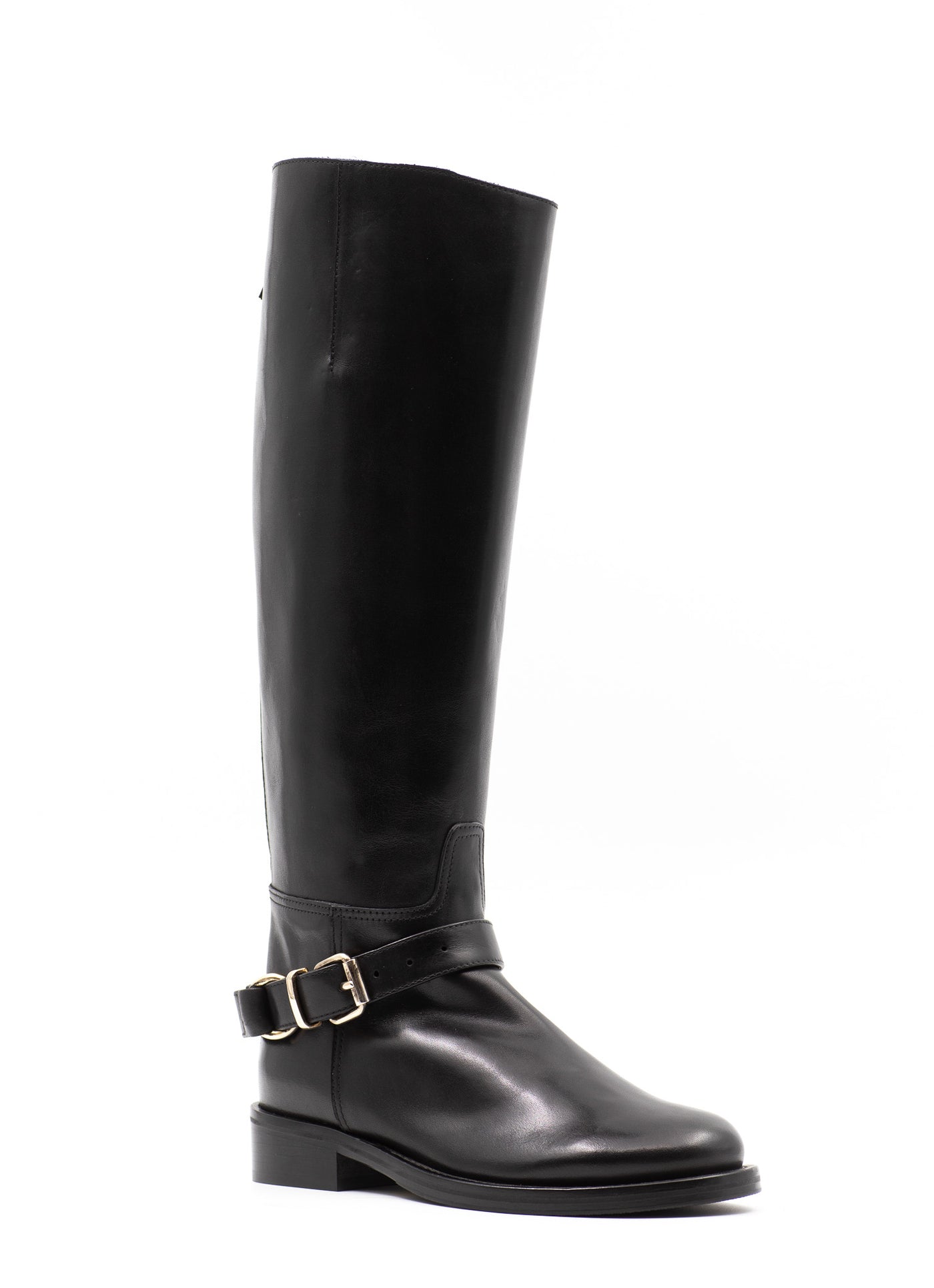 Embellished black leather riding boots