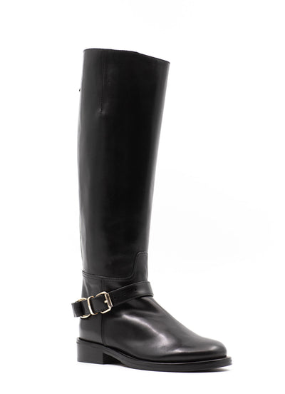 Embellished black leather riding boots
