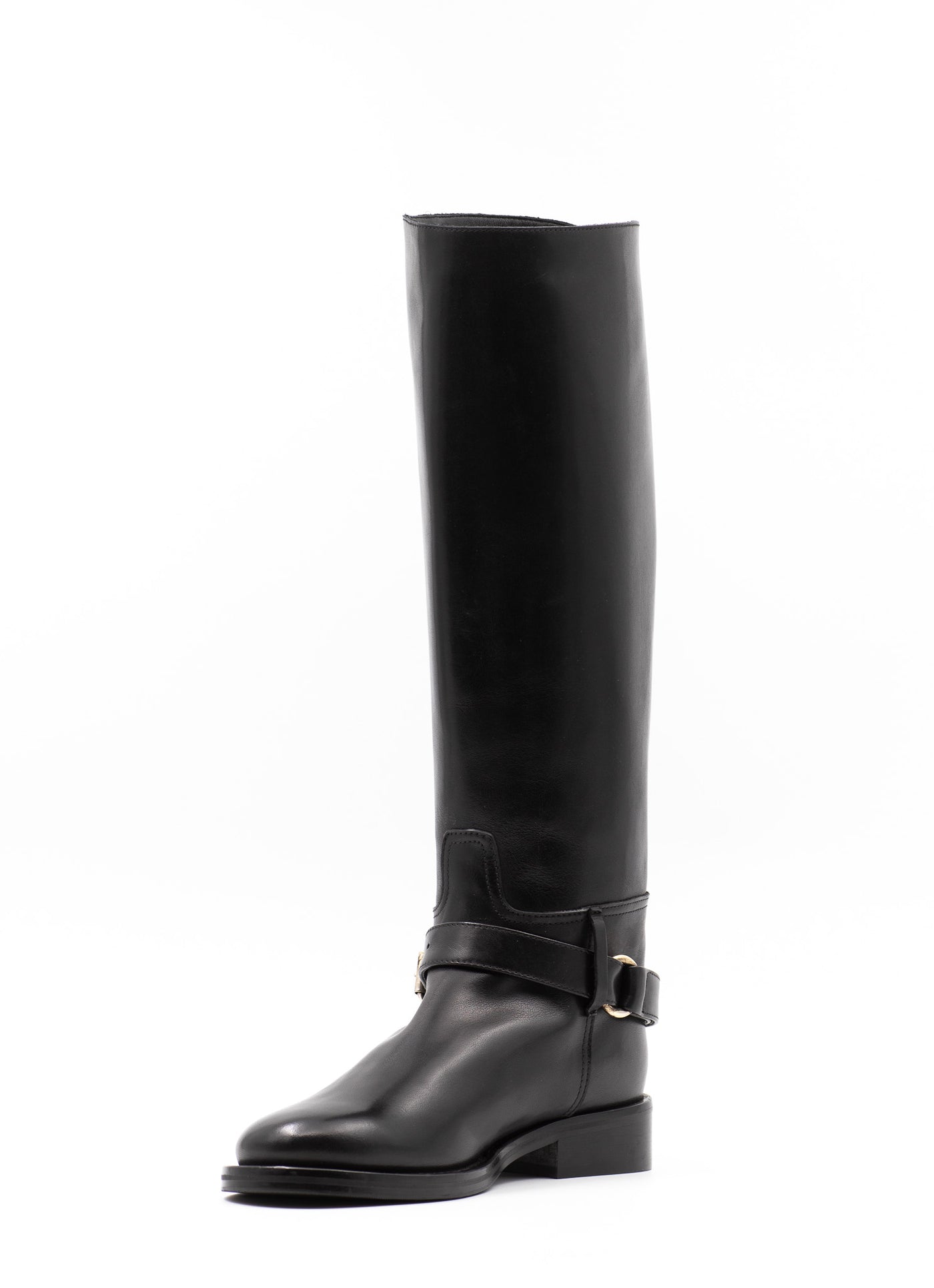Embellished black leather riding boots