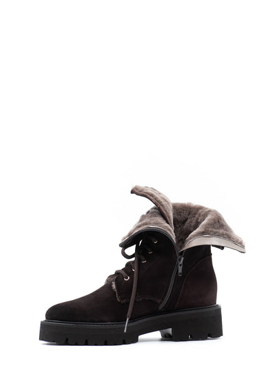 Shearling Combat Boots in Brown Suede