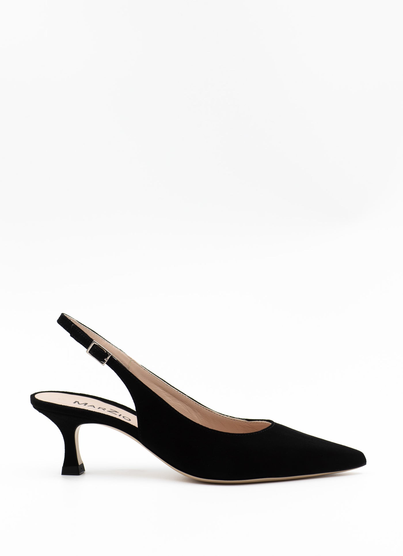 Black suede slingback pumps