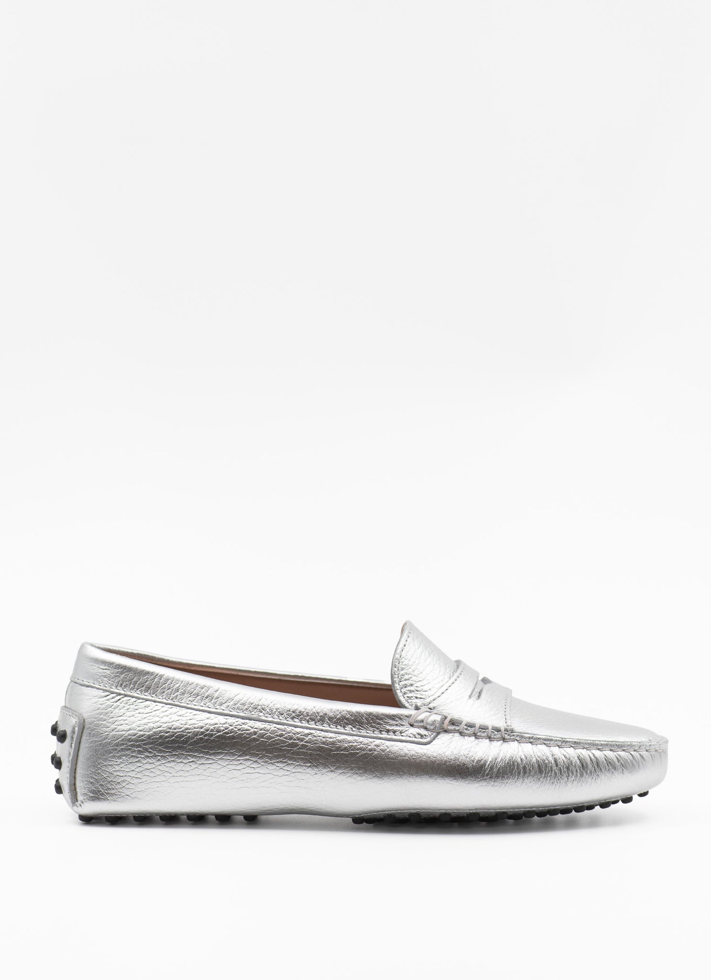 Driving shoe in silver leather