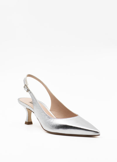 Silver leather slingback pumps