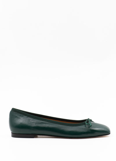 Square-toe ballet flats in green leather