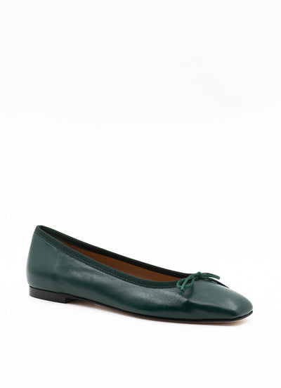 Square-toe ballet flats in green leather