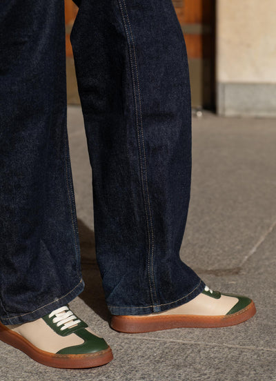 Green leather and suede sneakers