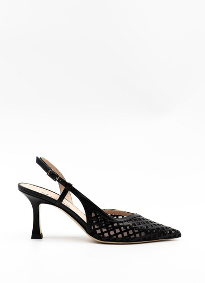 Mesh and leather slingback pumps in black