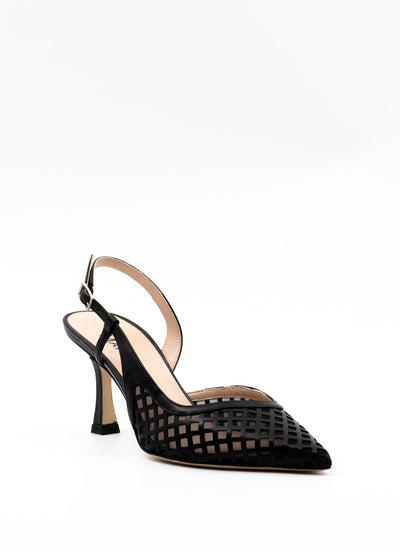 Mesh and leather slingback pumps in black