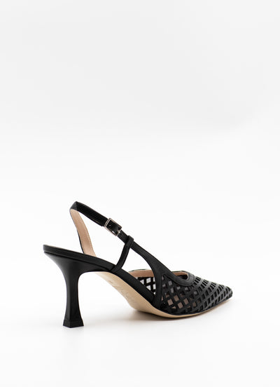 Mesh and leather slingback pumps in black